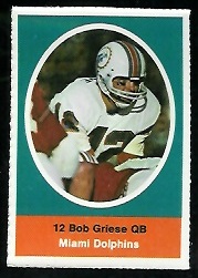 Bob Griese 1972 Sunoco Stamps football card
