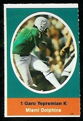 Garo Yepremian 1972 Sunoco Stamps football card