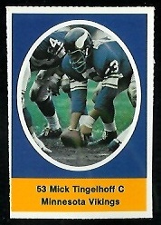 Mick Tingelhoff 1972 Sunoco Stamps football card