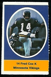 Fred Cox 1972 Sunoco Stamps football card