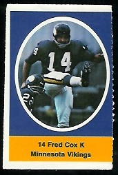 Fred Cox 1972 Sunoco Stamps football card Fred Cox 1972 Sunoco Stamps football card