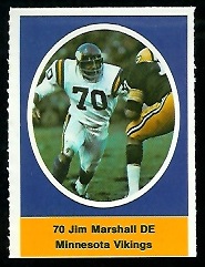 Jim Marshall 1972 Sunoco Stamps football card