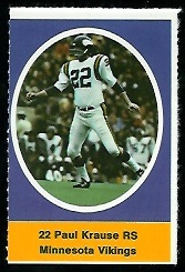 Paul Krause 1972 Sunoco Stamps football card