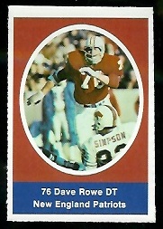 Dave Rowe 1972 Sunoco Stamps football card