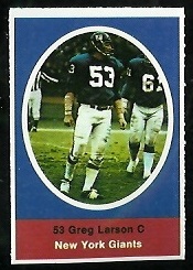 Greg Larson 1972 Sunoco Stamps football card