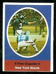 Pete Gogolak 1972 Sunoco Stamps football card
