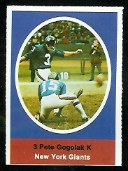 Pete Gogolak 1972 Sunoco Stamps football card