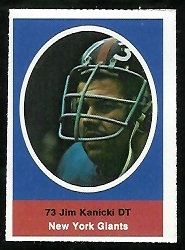 Jim Kanicki 1972 Sunoco Stamps football card