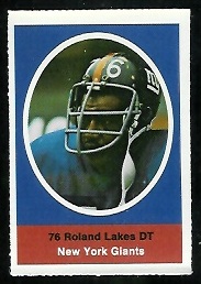 Roland Lakes 1972 Sunoco Stamps football card