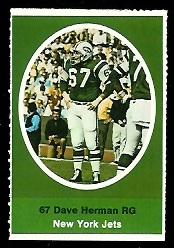 Dave Herman 1972 Sunoco Stamps football card