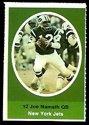 Joe Namath 1972 Sunoco Stamps football card