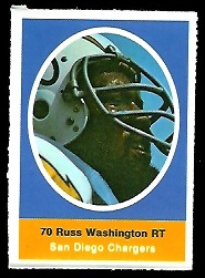 Russ Washington 1972 Sunoco Stamps football card