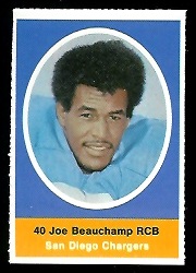 Joe Beauchamp 1972 Sunoco Stamps football card