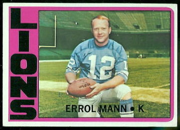 Errol Mann 1972 Topps football card