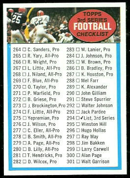 3rd Series Checklist 1972 Topps football card