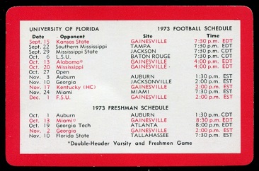 1973 Schedule 1973 Florida Playing Cards football card