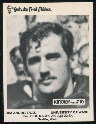 Jim Andrilenas 1973 KFC Washington football card