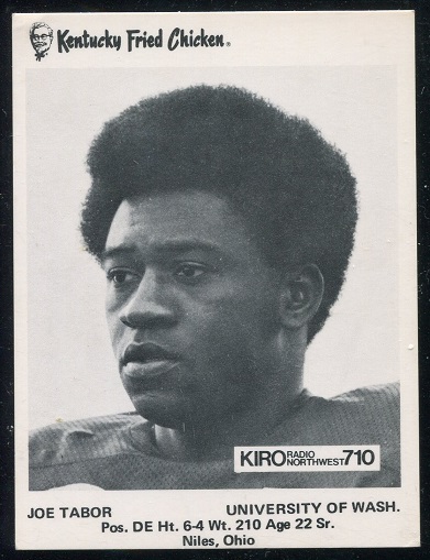 Joe Tabor 1973 KFC Washington football card