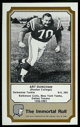 Art Donovan 1974 Fleer Immortal Roll football card Art Donovan 1974 Fleer Immortal Roll football card