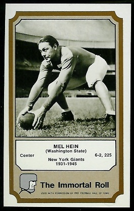 Mel Hein 1974 Fleer Immortal Roll football card