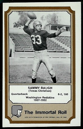 Sammy Baugh 1974 Fleer Immortal Roll football card