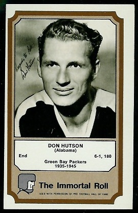 Don Hutson 1974 Fleer Immortal Roll football card Don Hutson 1974 Fleer Immortal Roll football card