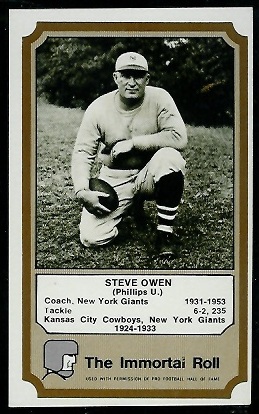 Steve Owen 1974 Fleer Immortal Roll football card