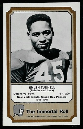 Emlen Tunnell 1974 Fleer Immortal Roll football card Emlen Tunnell 1974 Fleer Immortal Roll football card