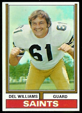 Del Williams 1974 Parker Brothers football card