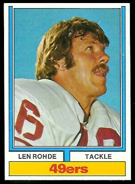 Len Rohde 1974 Parker Brothers football card