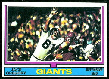 Jack Gregory 1974 Topps football card