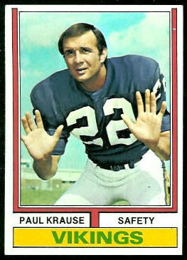 Paul Krause 1974 Topps football card