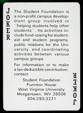 Student Foundation Mission 1974 West Virginia Playing Cards football card