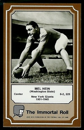 Mel Hein 1975 Fleer Immortal Roll football card Mel Hein 1975 Fleer Immortal Roll football card