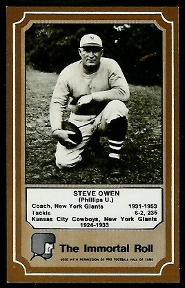 Steve Owen 1975 Fleer Immortal Roll football card