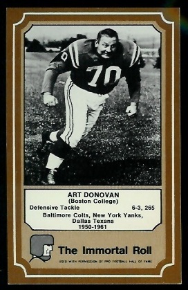 Art Donovan 1975 Fleer Immortal Roll football card