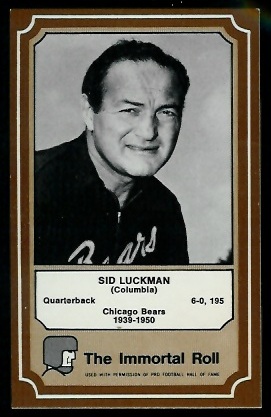 Sid Luckman 1975 Fleer Immortal Roll football card