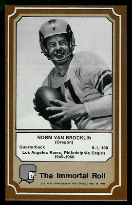Norm Van Brocklin 1975 Fleer Immortal Roll football card Norm Van Brocklin 1975 Fleer Immortal Roll football card