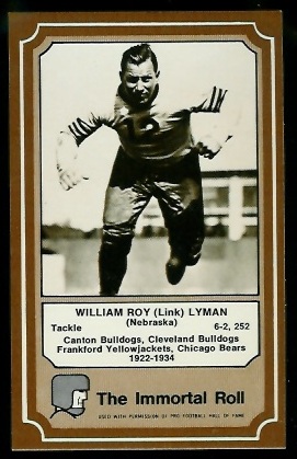 Link Lyman 1975 Fleer Immortal Roll football card