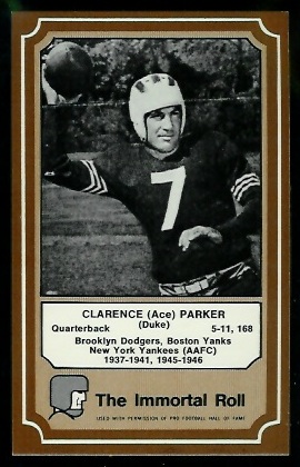 Ace Parker 1975 Fleer Immortal Roll football card