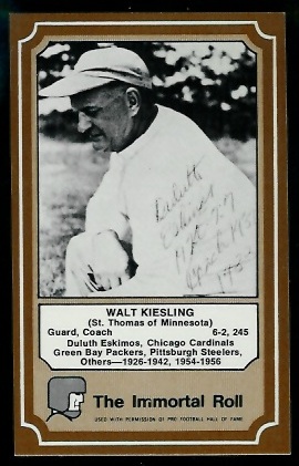 Walt Kiesling 1975 Fleer Immortal Roll football card