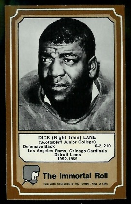 Dick Lane 1975 Fleer Immortal Roll football card Dick Lane 1975 Fleer Immortal Roll football card