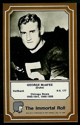 George McAfee 1975 Fleer Immortal Roll football card