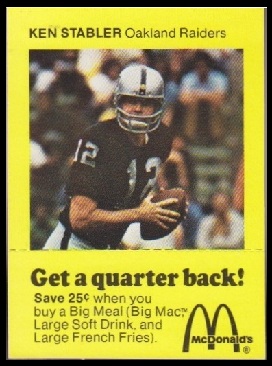 Ken Stabler 1975 McDonalds Quarterbacks football card