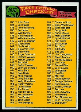 Checklist 133-264 1975 Topps football card