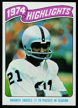 1974 Highlights: Branch snares 13 TD passes in season 1975 Topps football card