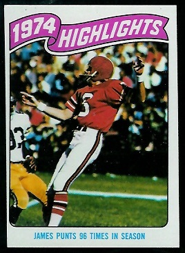 1974 Highlights: James punts 96 times in season 1975 Topps football card