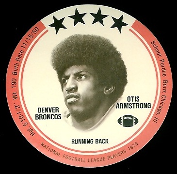 Otis Armstrong 1976 Buckmans Discs football card Otis Armstrong 1976 Buckmans Discs football card