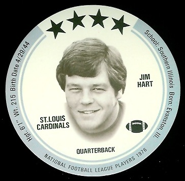 Jim Hart 1976 Buckmans Discs football card