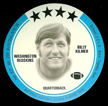 Bill Kilmer 1976 Buckmans Discs football card Bill Kilmer 1976 Buckmans Discs football card
